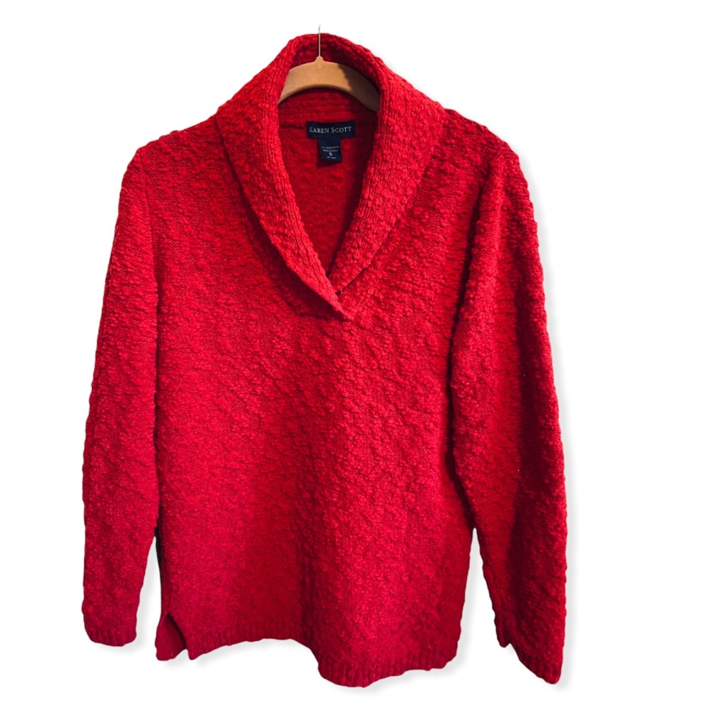 Karen Scott Red Pullover Sweater w/Shawl Collar